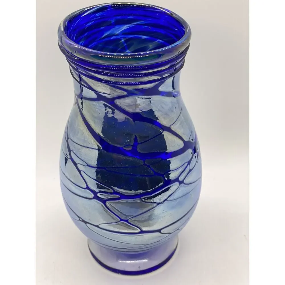 Todd S Abell Unique Blue Studio Art Glass Vase. Fantastic Design. Signed. 2012